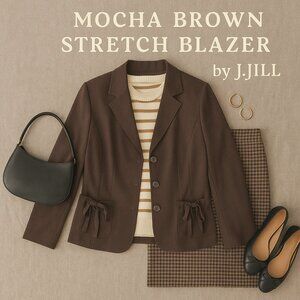 J. Jill Mocha Brown Stretch Blazer 16 | Soft Tailored Work Jacket with Pockets